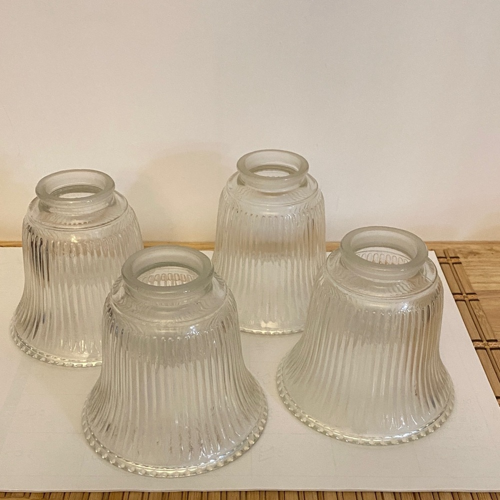 Set of 4 Vintage Ribbed Glass Light Shades - Clear